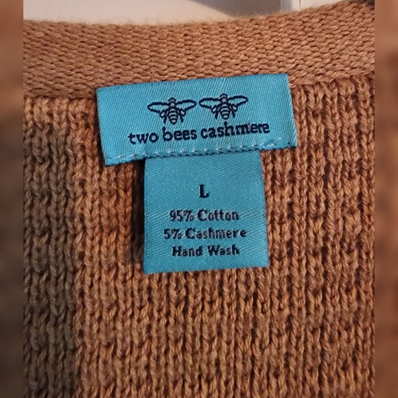Two Bees Cashmere Fringe Trim Cardigan in Tan L - Picture 5 of 7